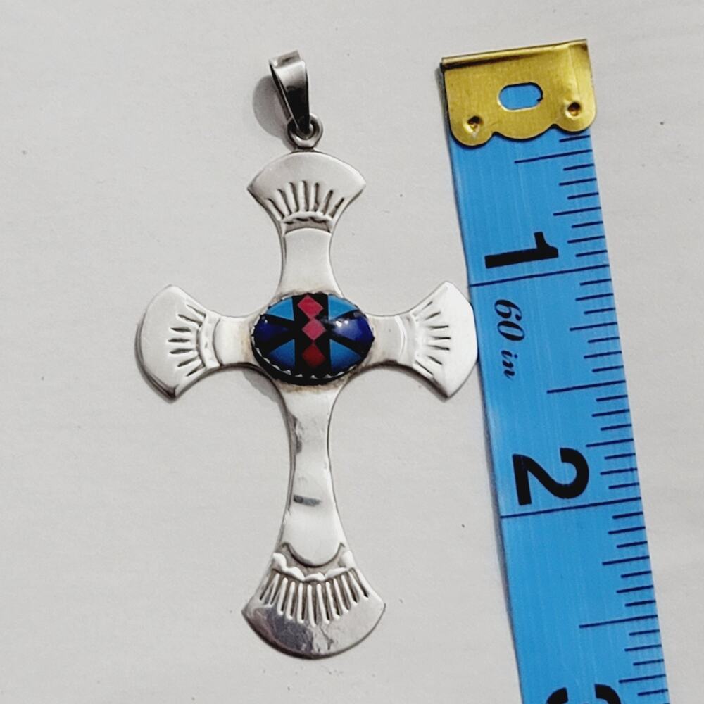 Large Multi Stone Silver Cross Pendant